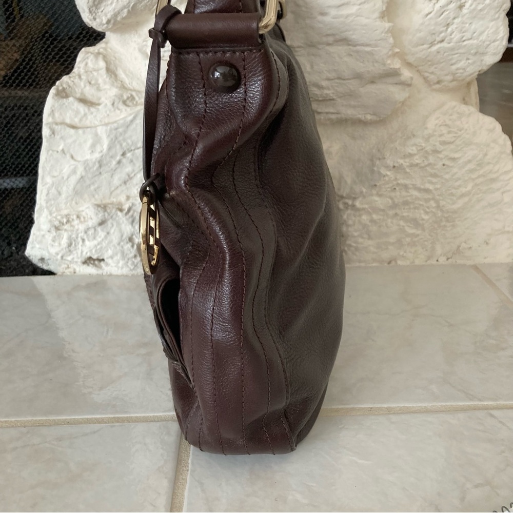 NWOT Elliott Luca dark brown leather shoulder “Moto Hobo” style bag - Picture 5 of 12